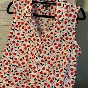 Talbots Red and Black Floral Sleeveless Blouse